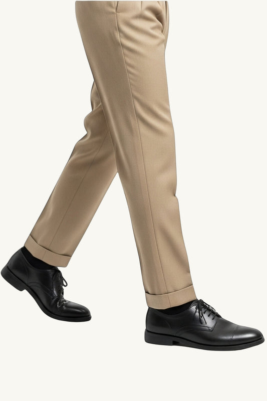 Beige Double-Pleated Gurkha Pants