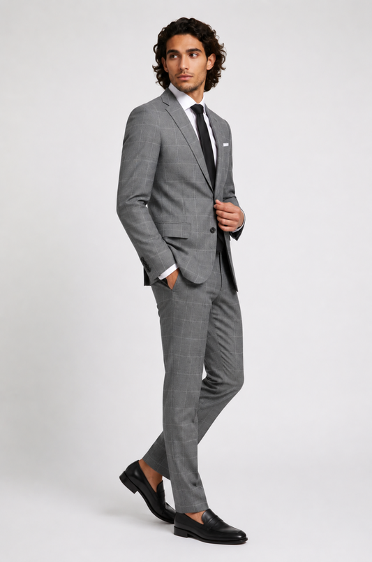 Blutailor Signature Ash Grey Windowpane 2 piece suit