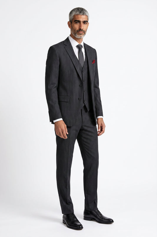 Blutailor Black Pinstripe 3 piece Suit