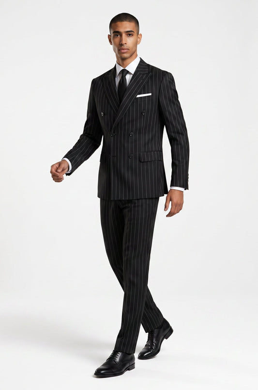 Blutailor Black Pinstripe Double-Breasted Suit