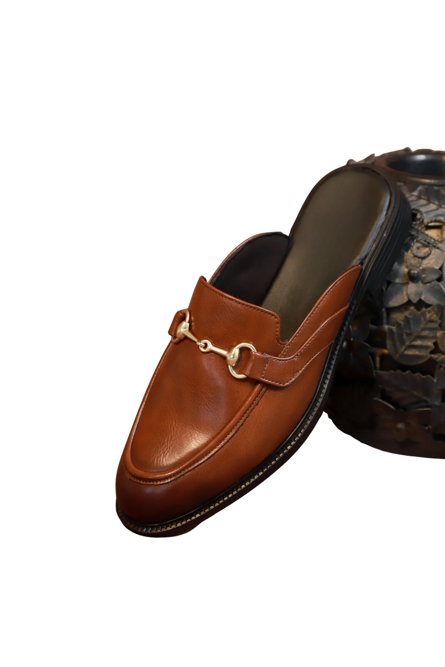 Tan Brown Horsebit Mule