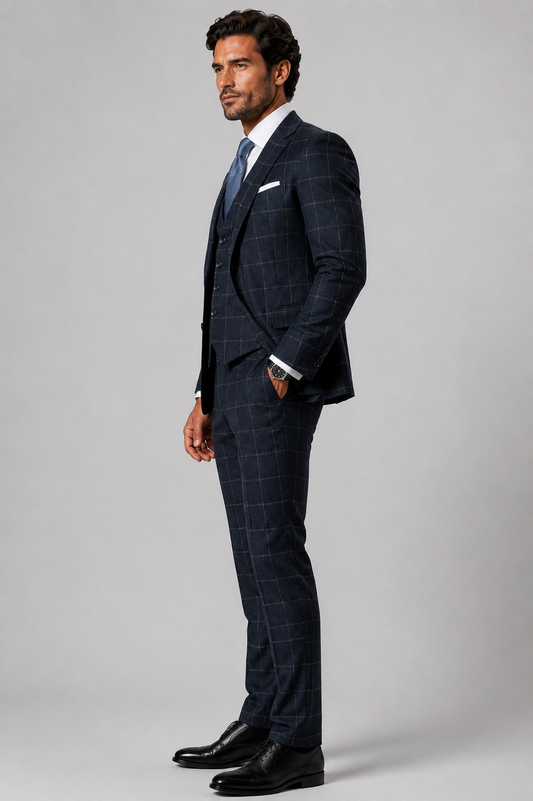 Blutailor Signature Navy Windsor Grid 3 piece Suit