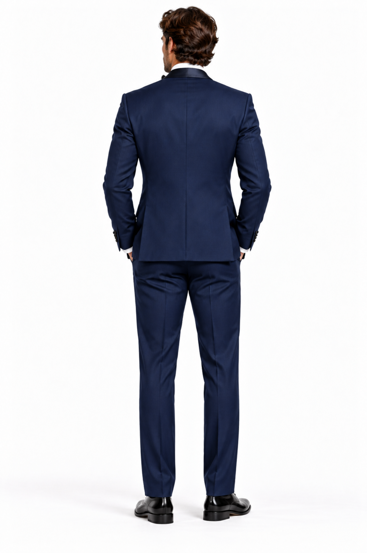 Navy Blue 3-piece tuxedo for men by BluTailor – back view
