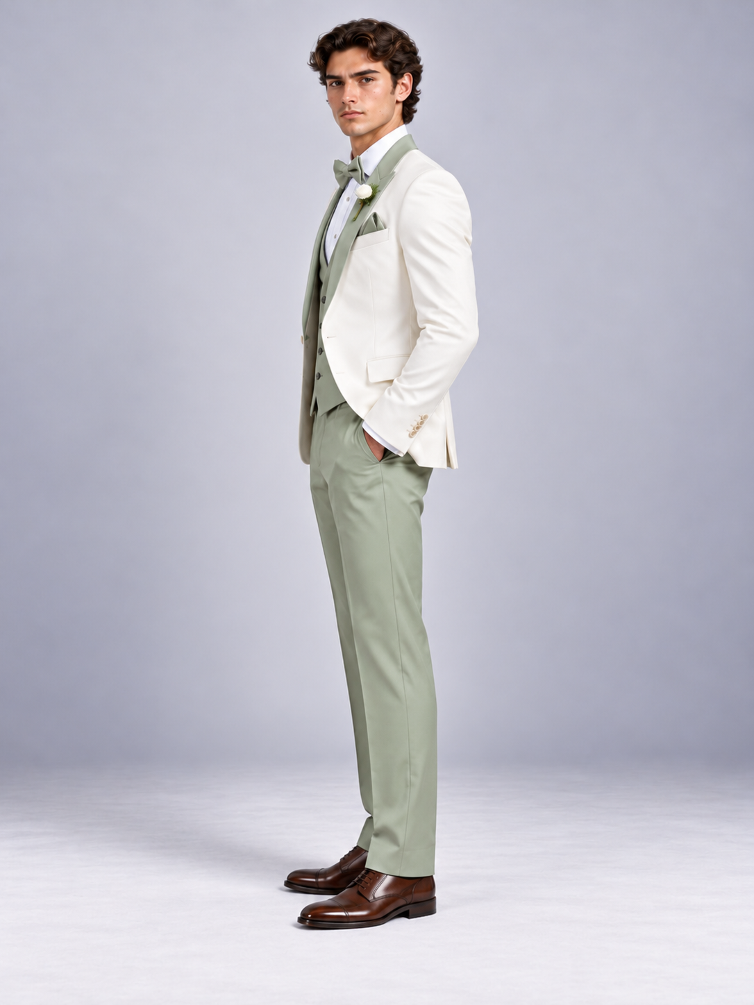 Olive Green 3-piece suit for men by BluTailor – back view