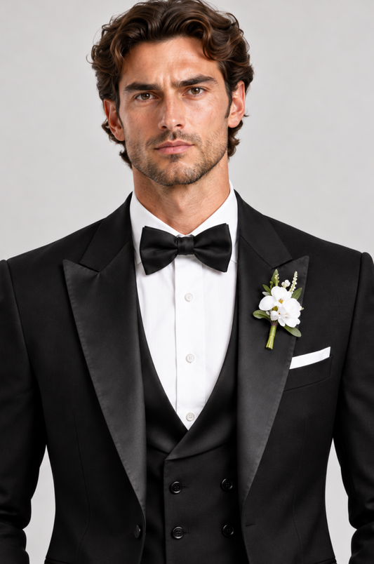 Black 3-piece tuxedo for men by BluTailor – front view
