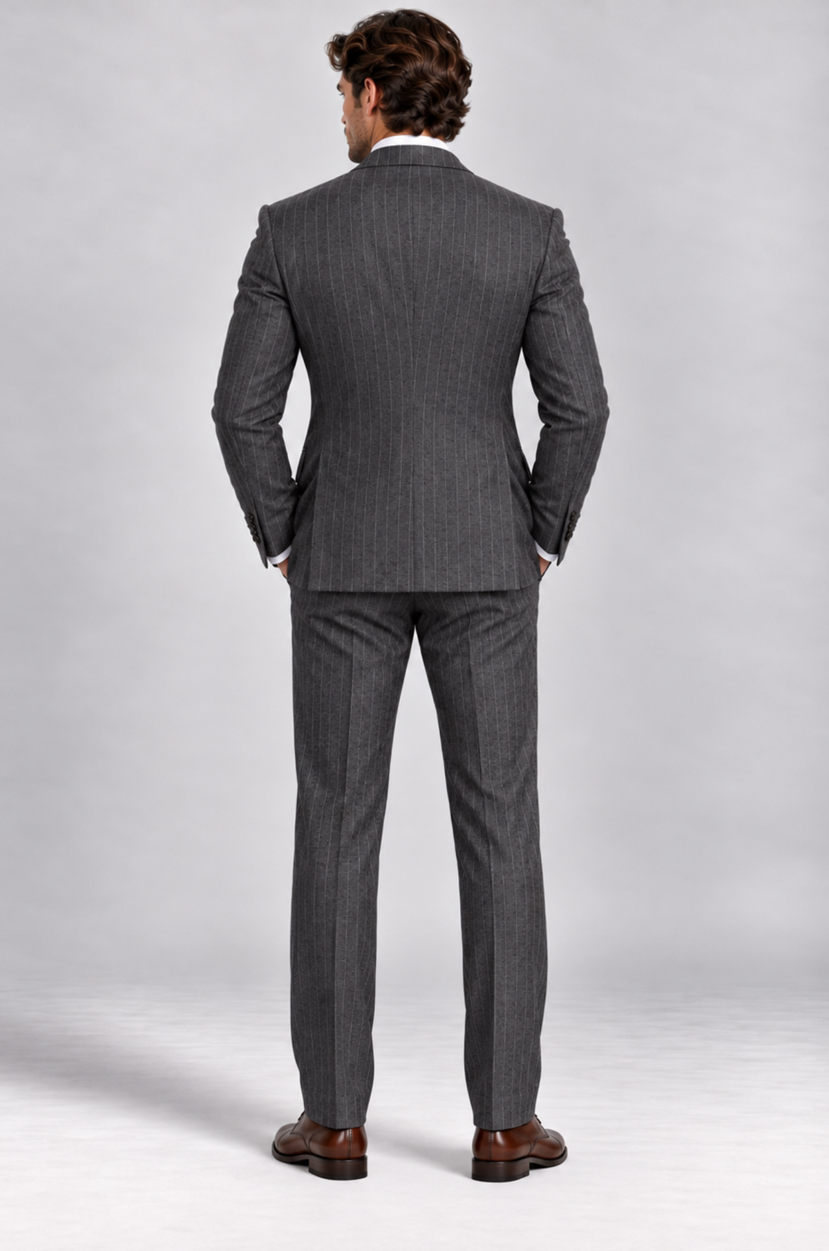 Pinstripe 3-piece suit for men by BluTailor – back view