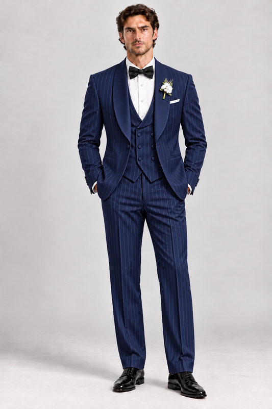 Navy Pinstripe 3-piece suit for men by BluTailor – side view