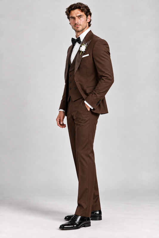Mocha Brown 3-piece tuxedo for men by BluTailor – side view