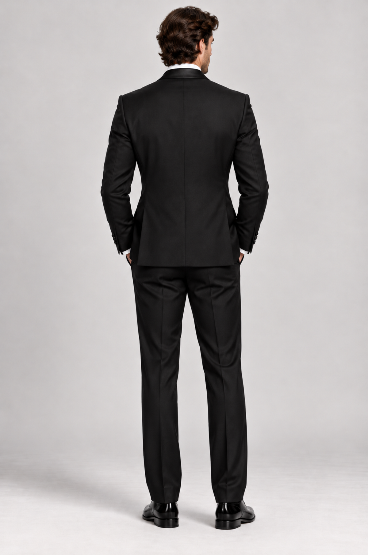 Black 3-piece tuxedo for men by BluTailor – back view