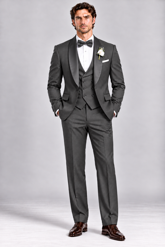 Charcoal Grey 3-piece tuxedo for men by BluTailor – side view