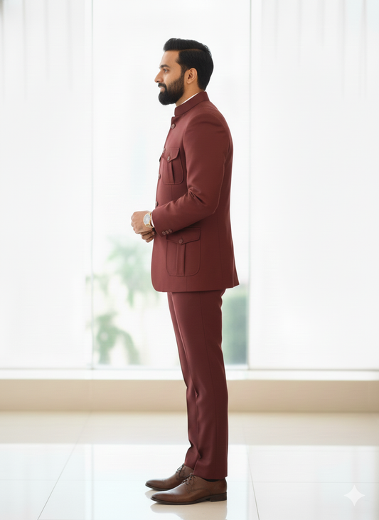 Blutailor Premium Wool Crepe Monarch Shacket in Vintage Wine