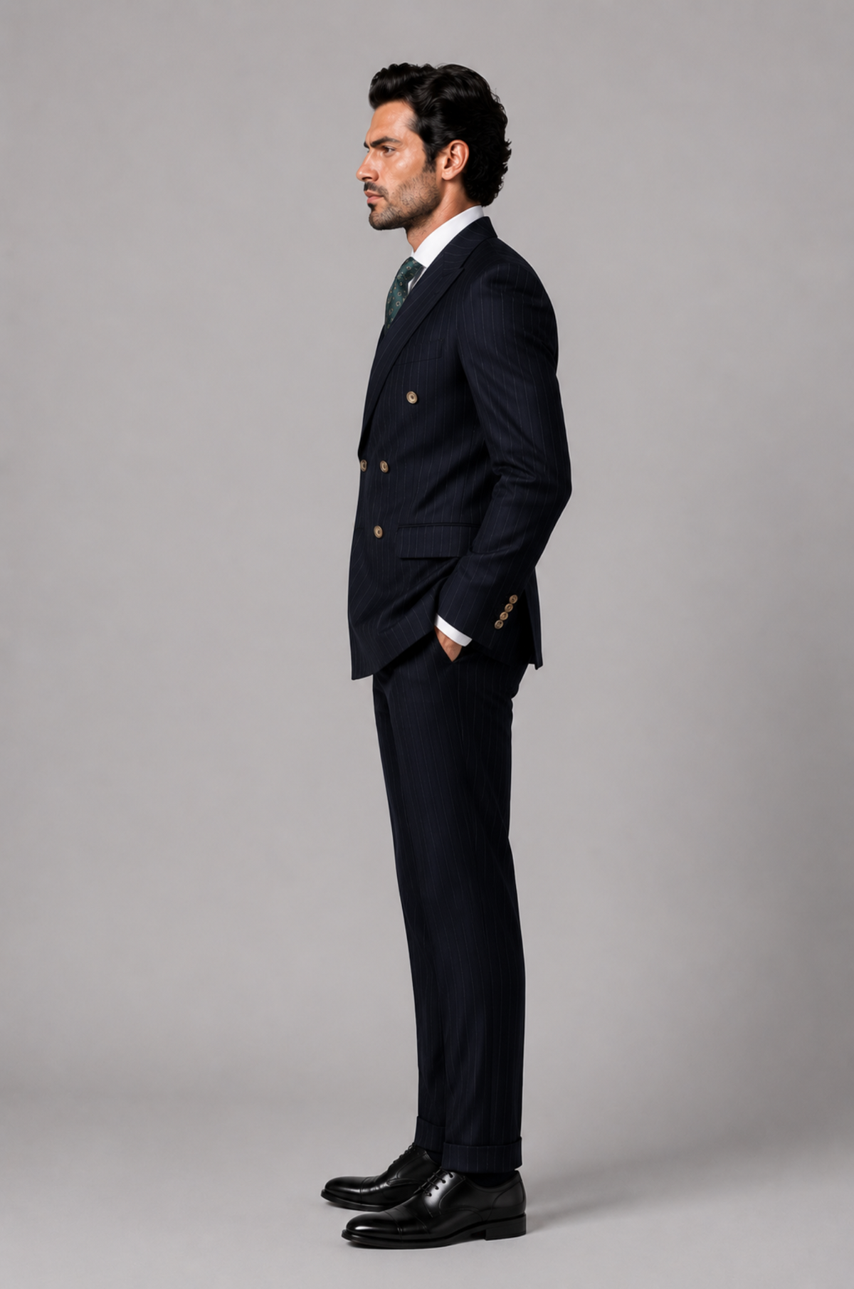 Blutailor Signature Midnight Blue Pinstripe 2 piece Double Breasted Half Canvas suit
