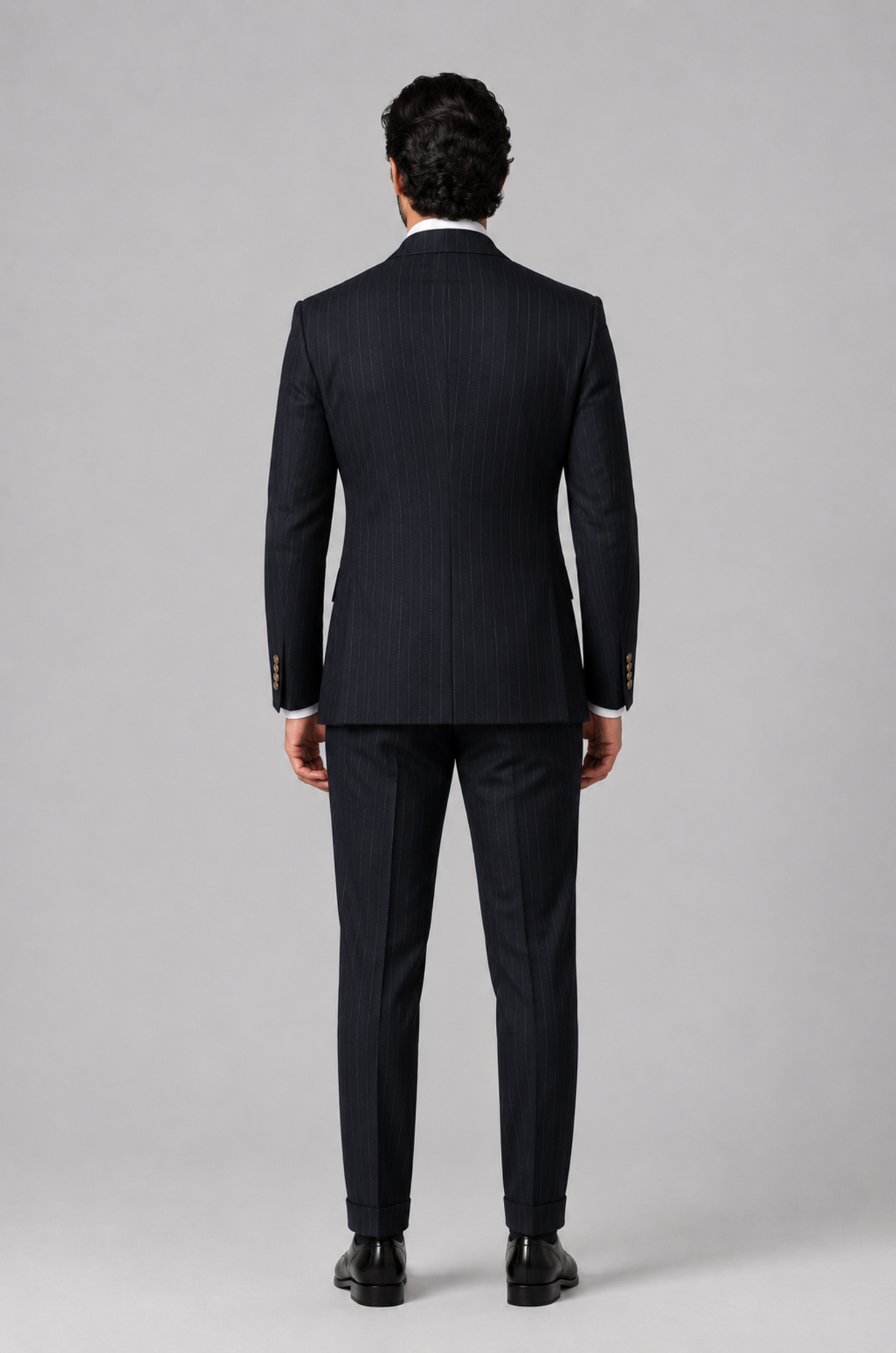Blutailor Signature Midnight Blue Pinstripe 2 piece Double Breasted Half Canvas suit