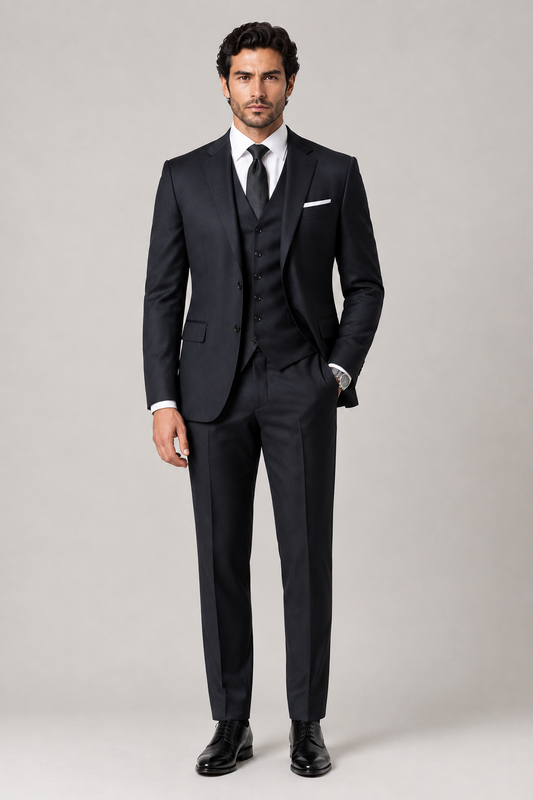 Blutailor Signature Black 3-Piece Full Canvas Suit – Fully Handmade