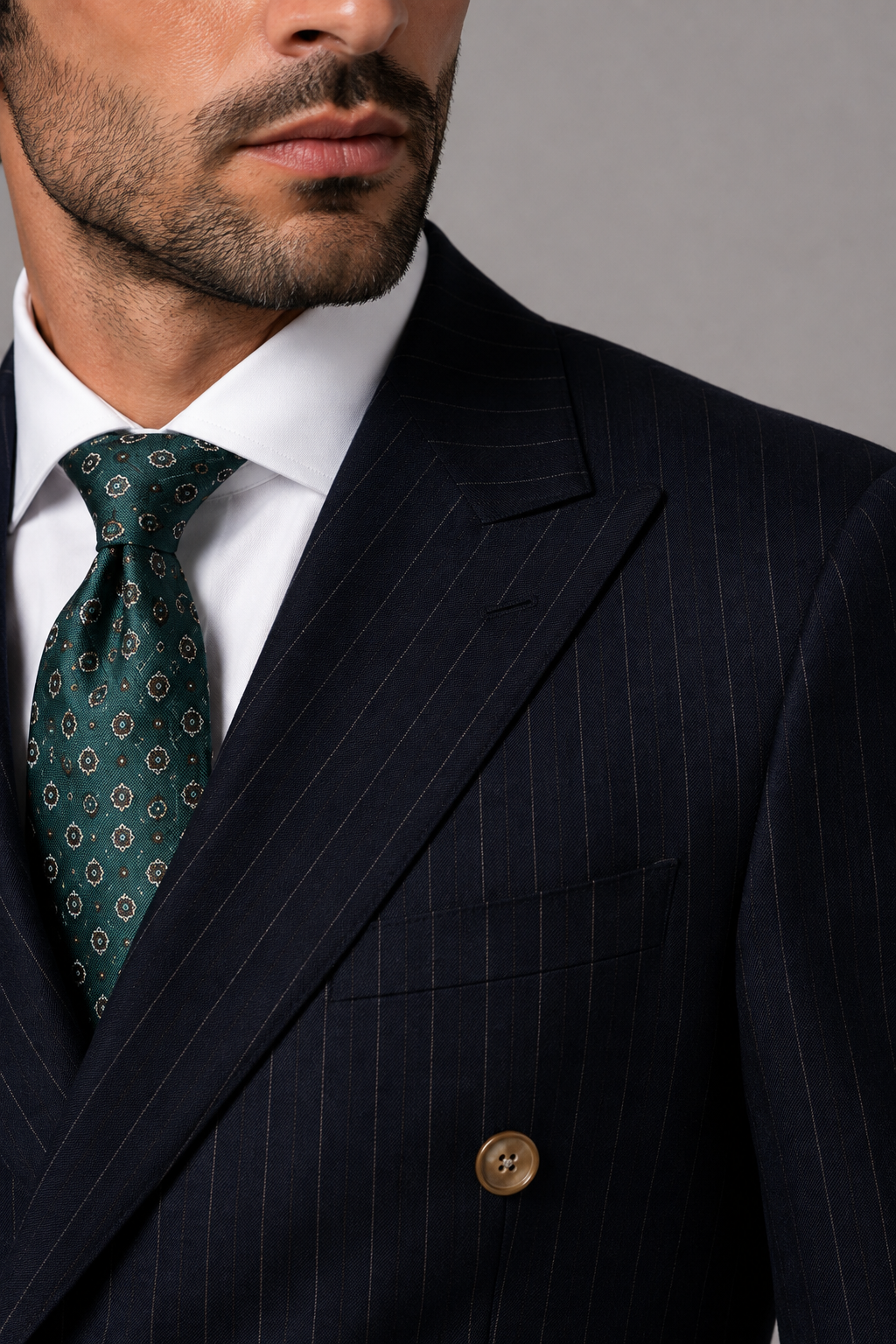 Blutailor Signature Midnight Blue Pinstripe 2 piece Double Breasted Half Canvas suit