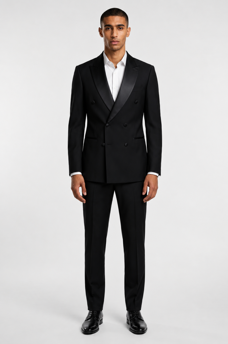 Blutailor Black Broad Lapel Double Breasted Tuxedo