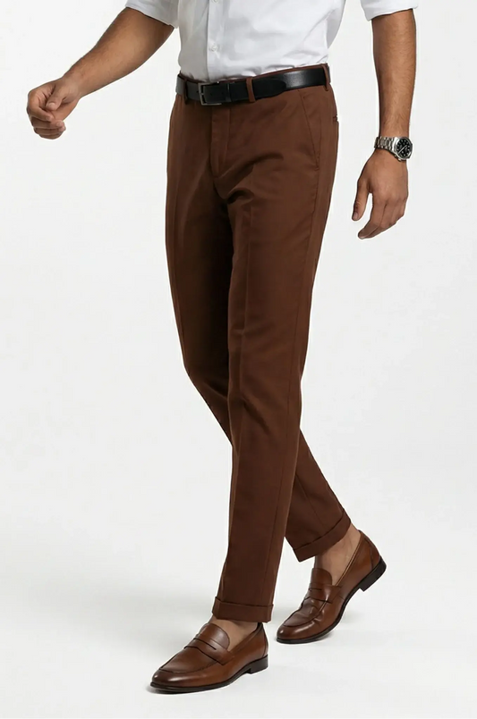 Blutailor brown formal trousers in premium fabric with a custom tailored fit, designed for a polished and versatile everyday look.