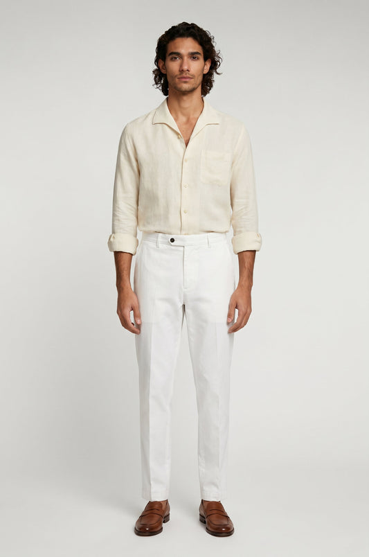 Blutailor Butter Yellow linen shirt in premium linen fabric with a custom tailored fit, featuring a lightweight and breathable finish for a refined and effortless summer look.