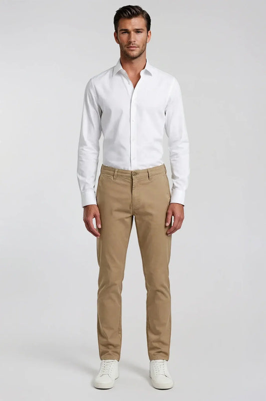 Blutailor Classic Khaki Chino Pant – a timeless khaki-toned trouser featuring a custom tailored fit with a clean, modern silhouette, designed for versatile smart-casual and semi-formal elegance.