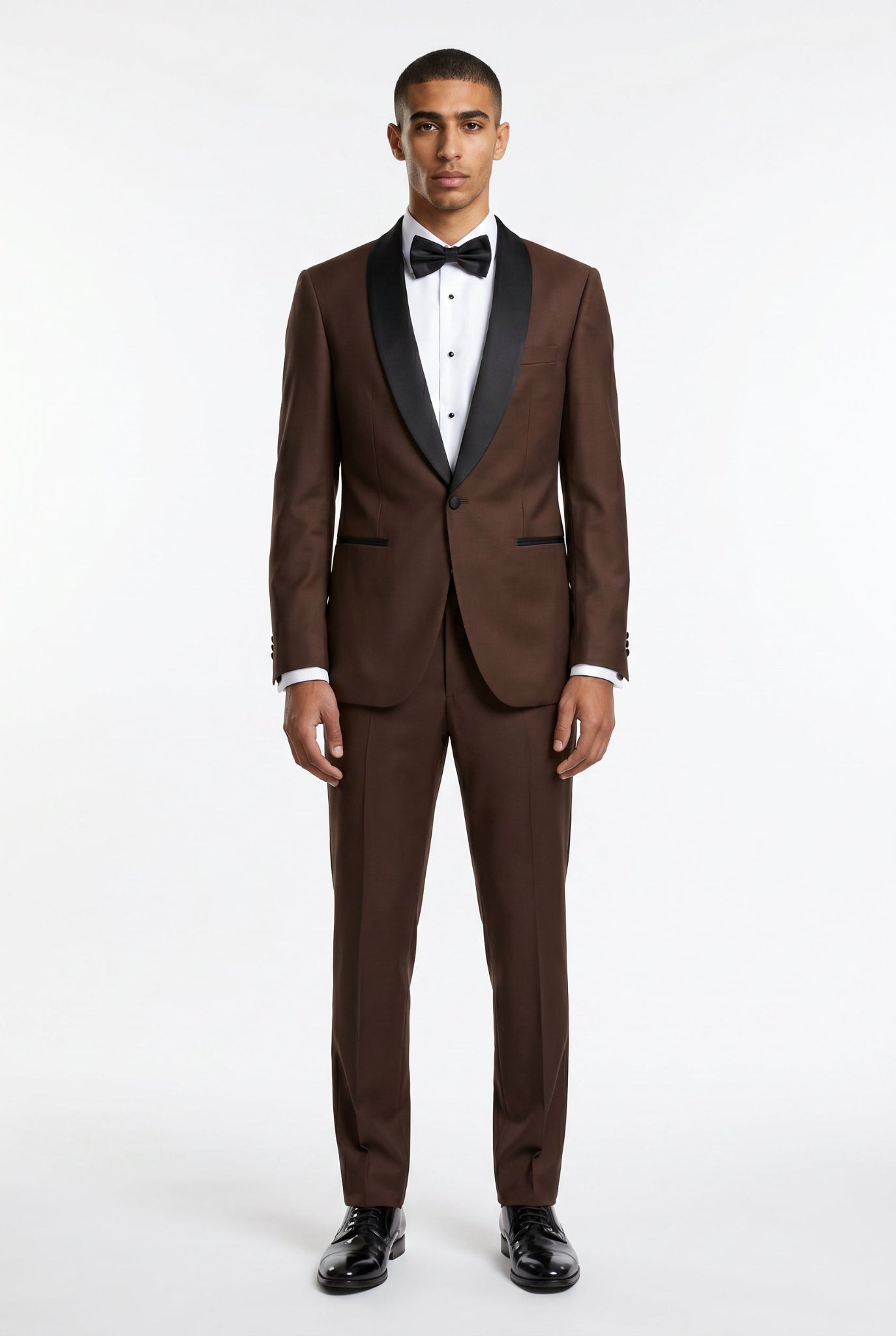 Blutailor Dark Cocoa 2 piece tuxedo in premium fabric with a custom tailored fit, featuring a sleek blazer and matching trousers for a rich and sophisticated formal look.