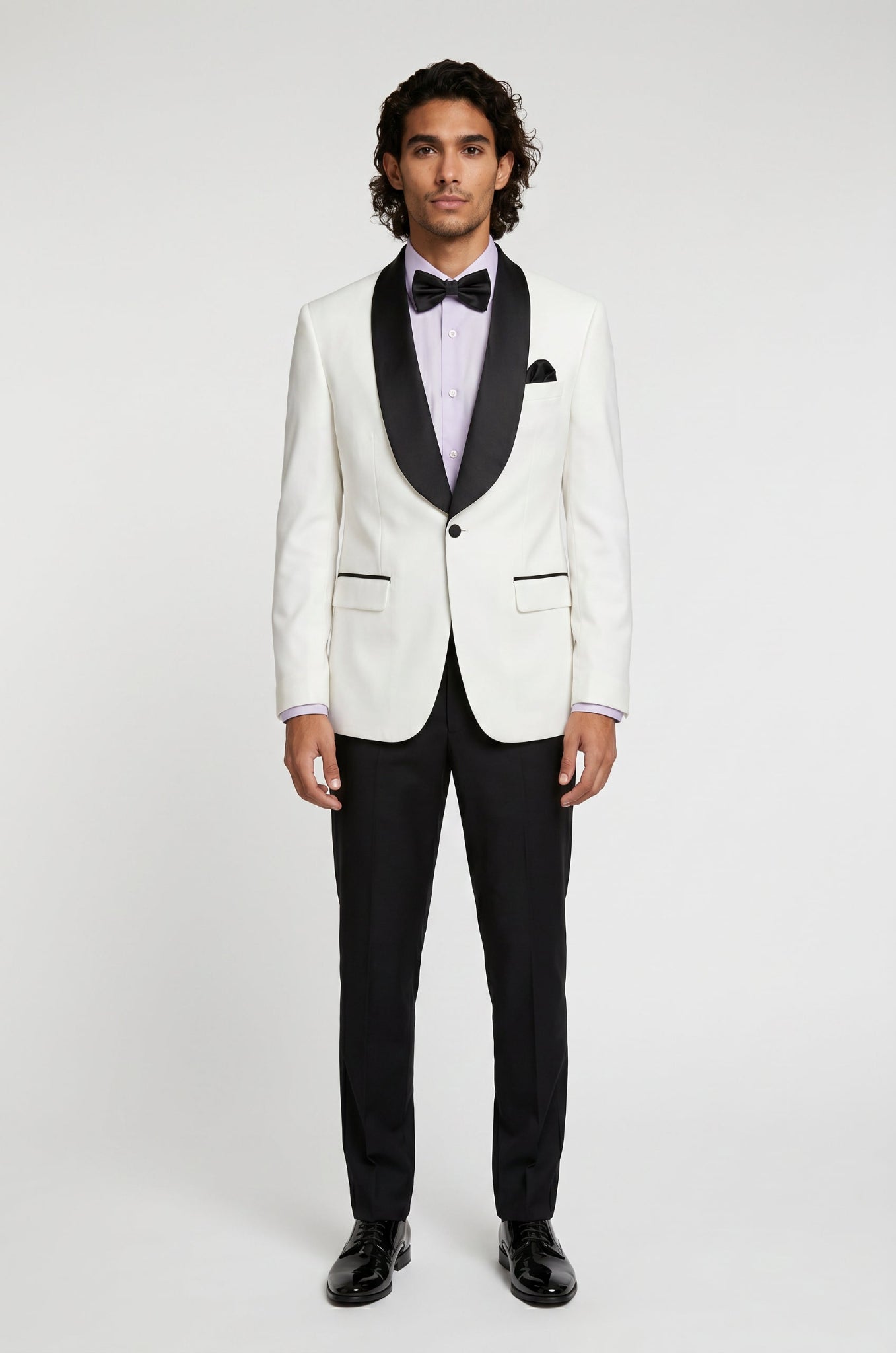 Blutailor ivory broad lapel 2 piece tuxedo in premium fabric with a custom tailored fit, featuring a sharp structured silhouette and refined detailing for an elegant formal look.