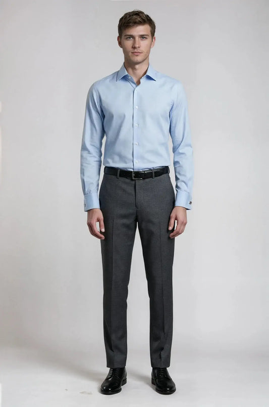 Light Blue French Cuff Shirt – a sophisticated light blue shirt featuring a bespoke tailored fit with elegant French cuffs, crafted for refined formal wear and timeless elegance.