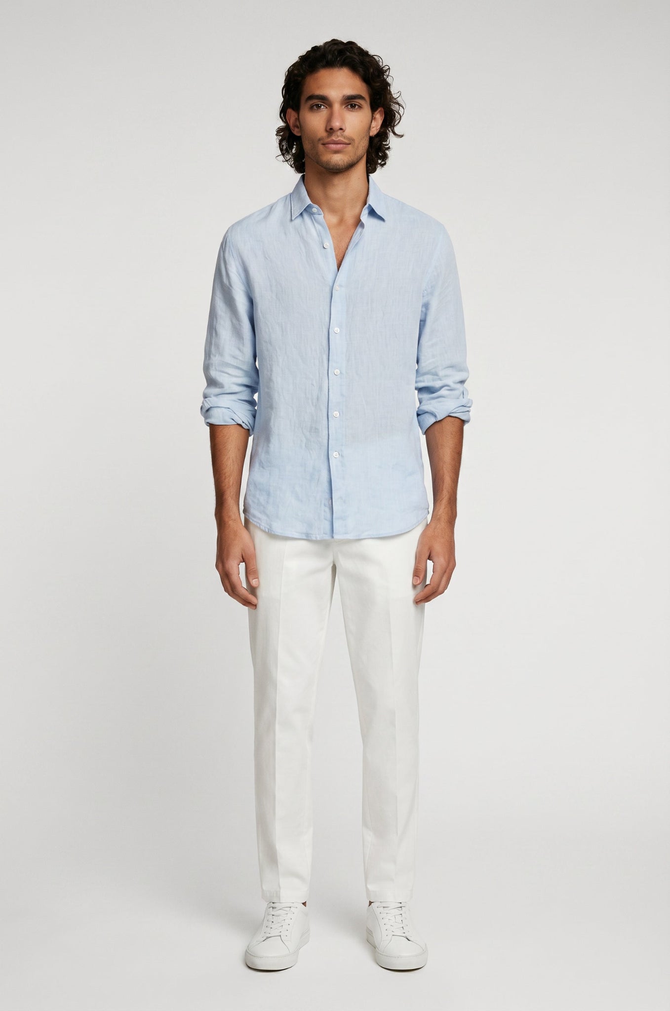 Blutailor light blue linen shirt in premium breathable linen with a custom tailored fit, designed for a clean, airy, and effortless summer look.