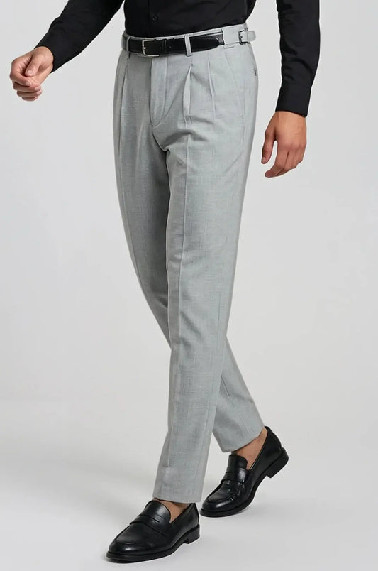 Blutailor Light Grey Formal Trouser – a refined light grey trouser featuring a custom tailored fit with a clean, structured silhouette, crafted for elegant formal and professional wear.