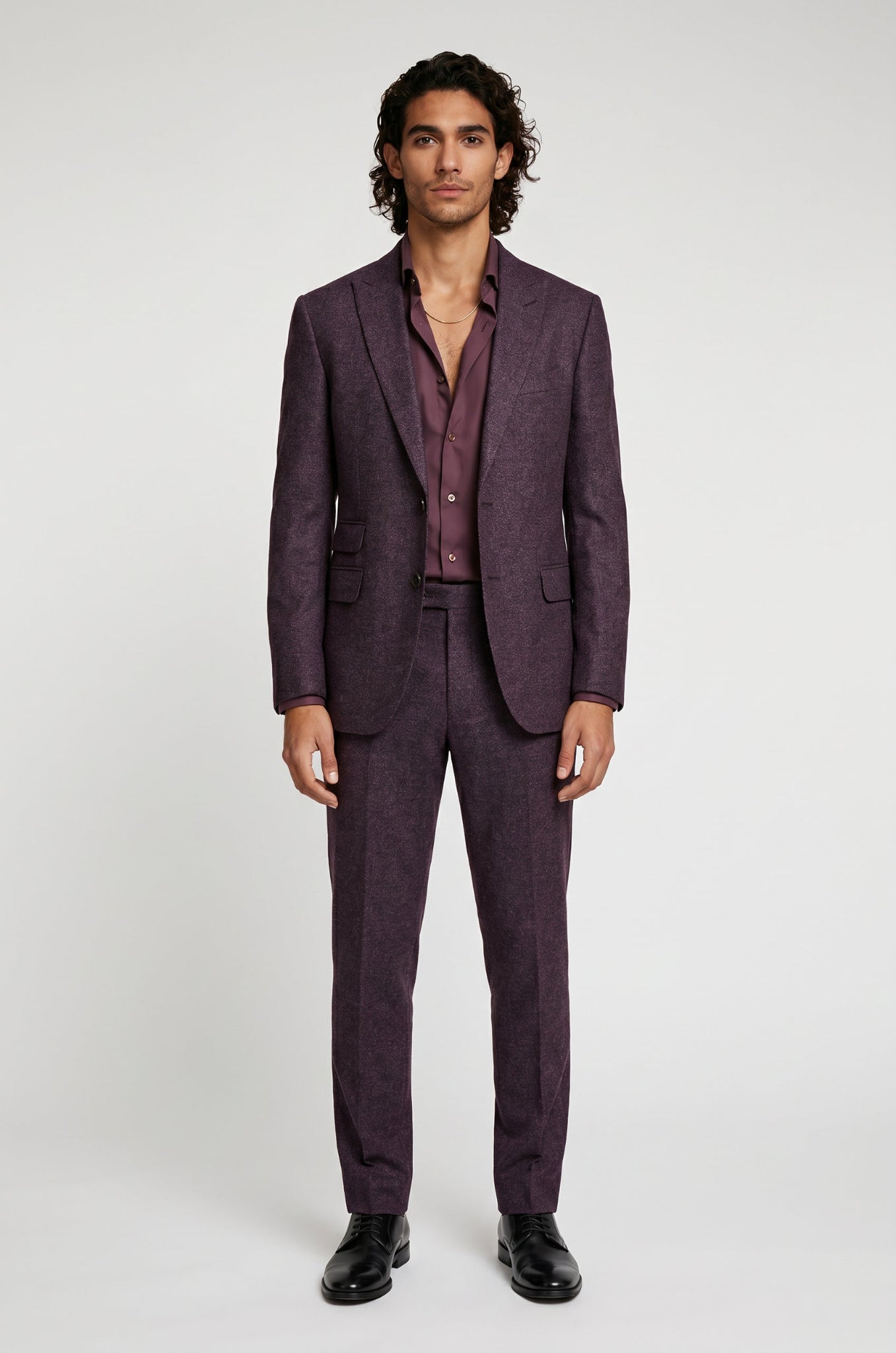 Blutailor Monarch Plum Linen 2-Piece Suit in a rich deep plum shade, tailored with a structured blazer and matching trousers, crafted from breathable premium linen for a refined yet effortless luxury look.