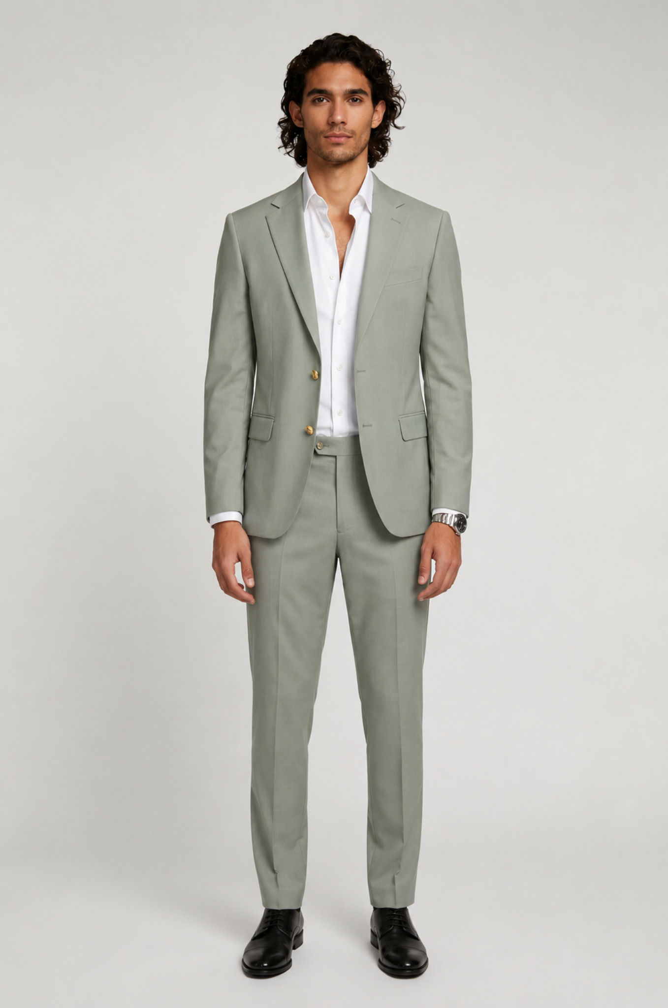 Blutailor Moonlit Sage linen 2 piece suit in premium breathable linen fabric with a custom tailored fit, featuring a sleek blazer and matching trousers for a refined and elegant summer look.