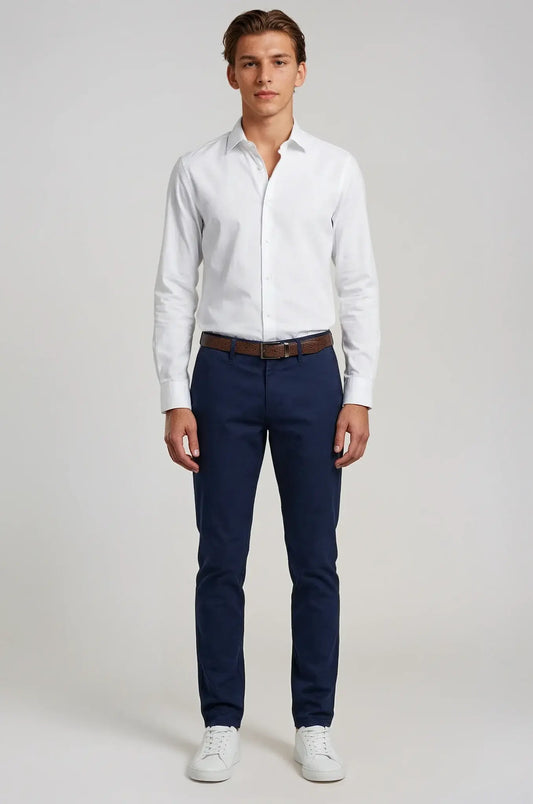 Blutailor Navy Chino – a refined navy-toned trouser featuring a bespoke tailored fit with a clean, modern silhouette, designed for versatile smart-casual and semi-formal sophistication.