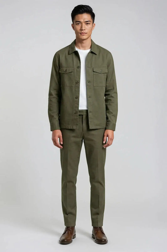 Blutailor Olive Jacket – a sophisticated olive-toned jacket featuring a bespoke tailored fit, crafted for a sharp silhouette and elevated smart-casual elegance.