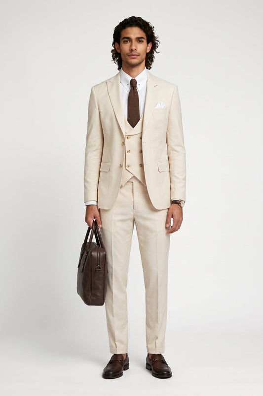 Blutailor Pearl Rose 3 piece suit in premium fabric with a custom tailored fit, featuring a tailored blazer, matching waistcoat, and trousers for an elegant and sophisticated formal look.
