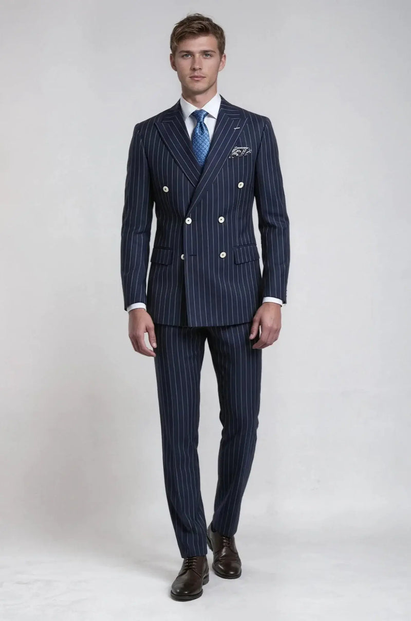Pinstripe Navy Double Breasted Suit