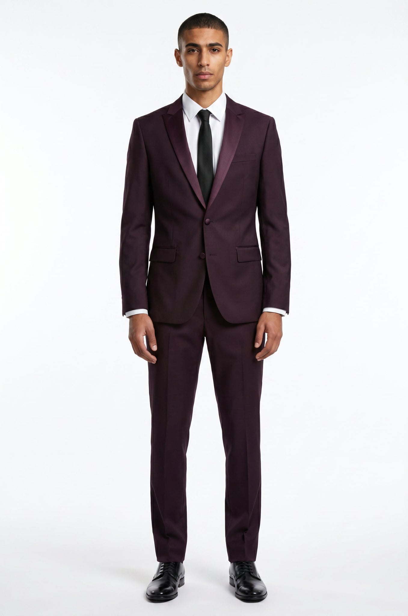 Blutailor Plum Noir 2 piece tuxedo in premium fabric with a custom tailored fit, featuring a sleek blazer and matching trousers for a rich and sophisticated formal look.
