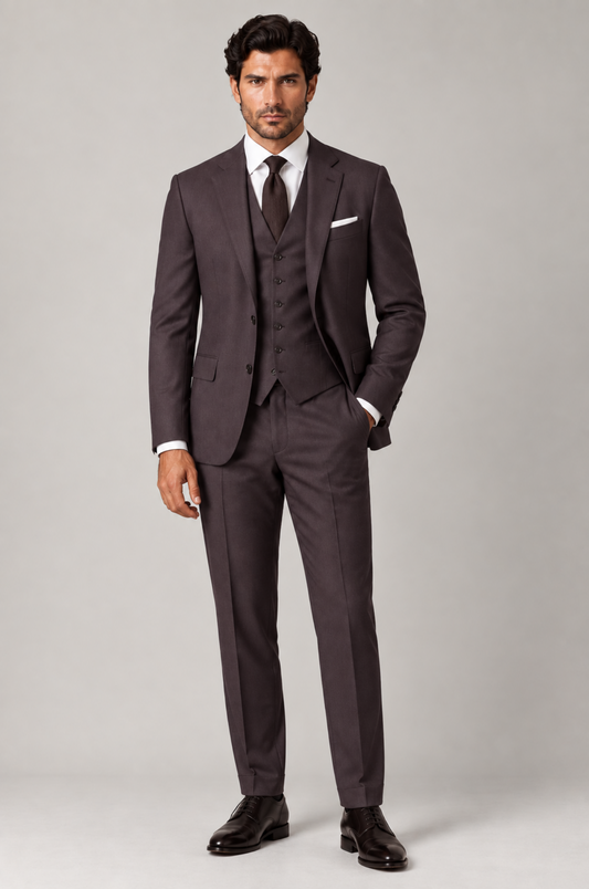 Blutailor Signature Chocolate Plum 3-Piece Handmade Half Canvas Suit
