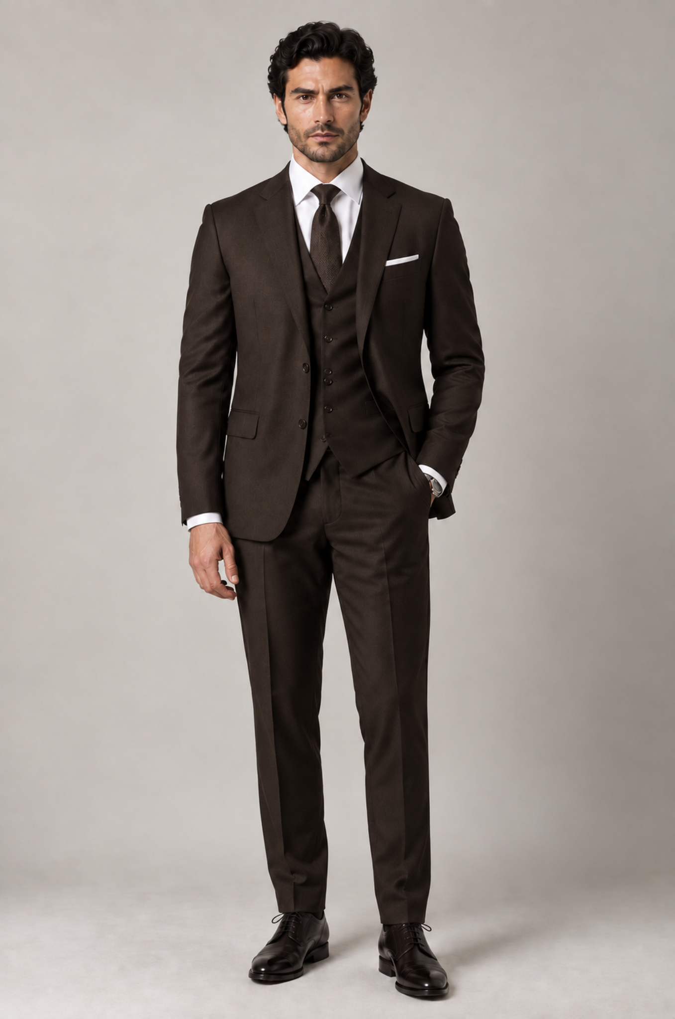Blutailor Signature Dark Cocoa Brown 3-Piece Handmade Half Canvas Suit