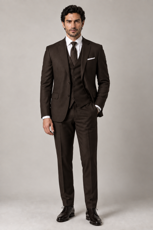 Blutailor Signature Dark Cocoa Brown 3-Piece Handmade Half Canvas Suit