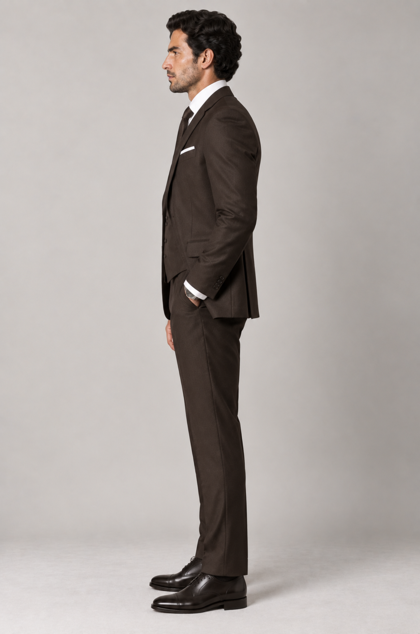 Blutailor Signature Dark Cocoa Brown 3-Piece Handmade Half Canvas Suit