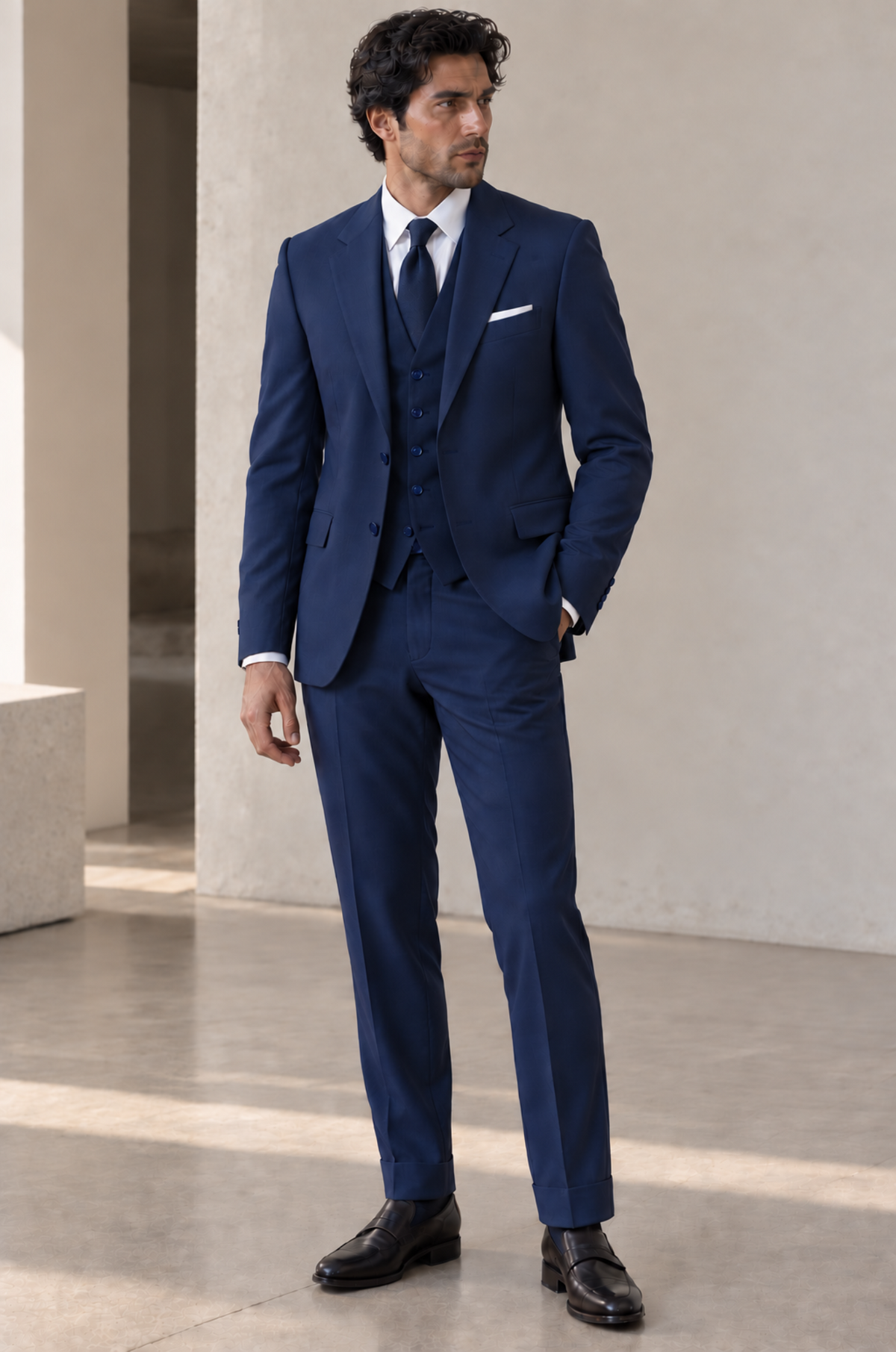 Blutailor Signature Imperial Navy Handmade 3 piece Half Canvas Suit