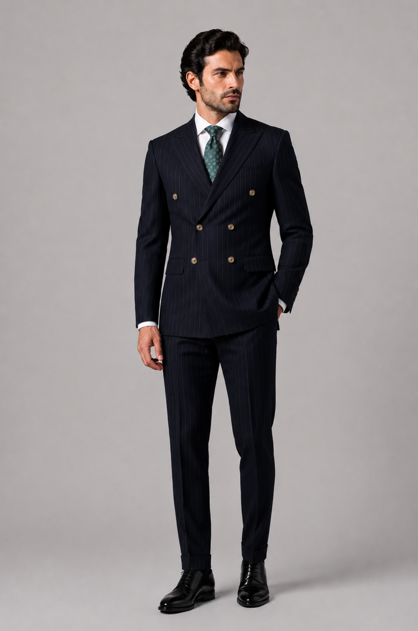 Blutailor Signature Midnight Blue Pinstripe 2 piece Double Breasted Half Canvas suit