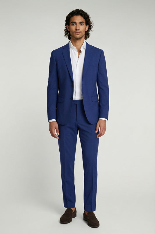Blutailor Signature Navy Terry Rayon 2-Piece Suit – luxury men’s navy suit with tailored blazer and trousers, crafted for lightweight comfort and modern refined elegance.
