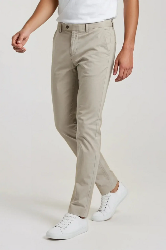 Blutailor Casual Stone Chino – a sophisticated stone-toned trouser featuring a custom tailored silhouette, crafted for effortless comfort and versatile smart-casual elegance.