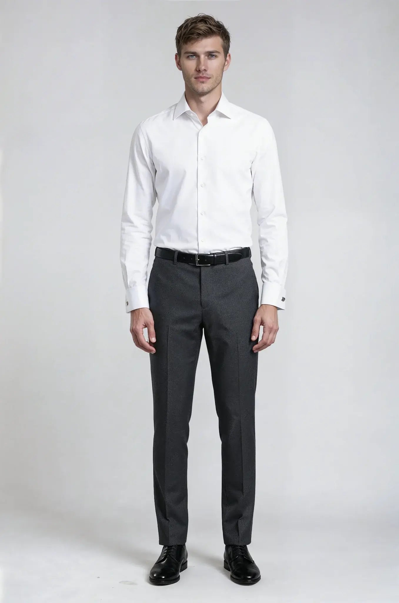 White French Cuff Shirt – a classic white shirt featuring a custom tailored fit with elegant French cuffs, crafted for refined formal wear and timeless sophistication.