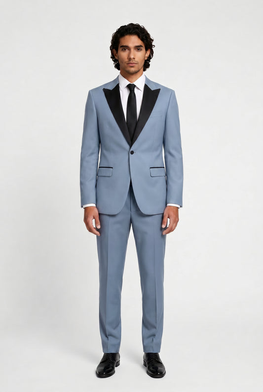 Blutailor Cadet Blue Broad Peak Lapel 2 piece Tuxedo