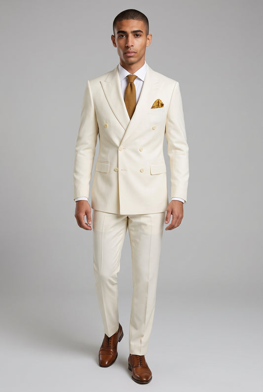 Blutailor Subalino Wool-blend Wedding Ivory Cream Double Breasted Suit for Men