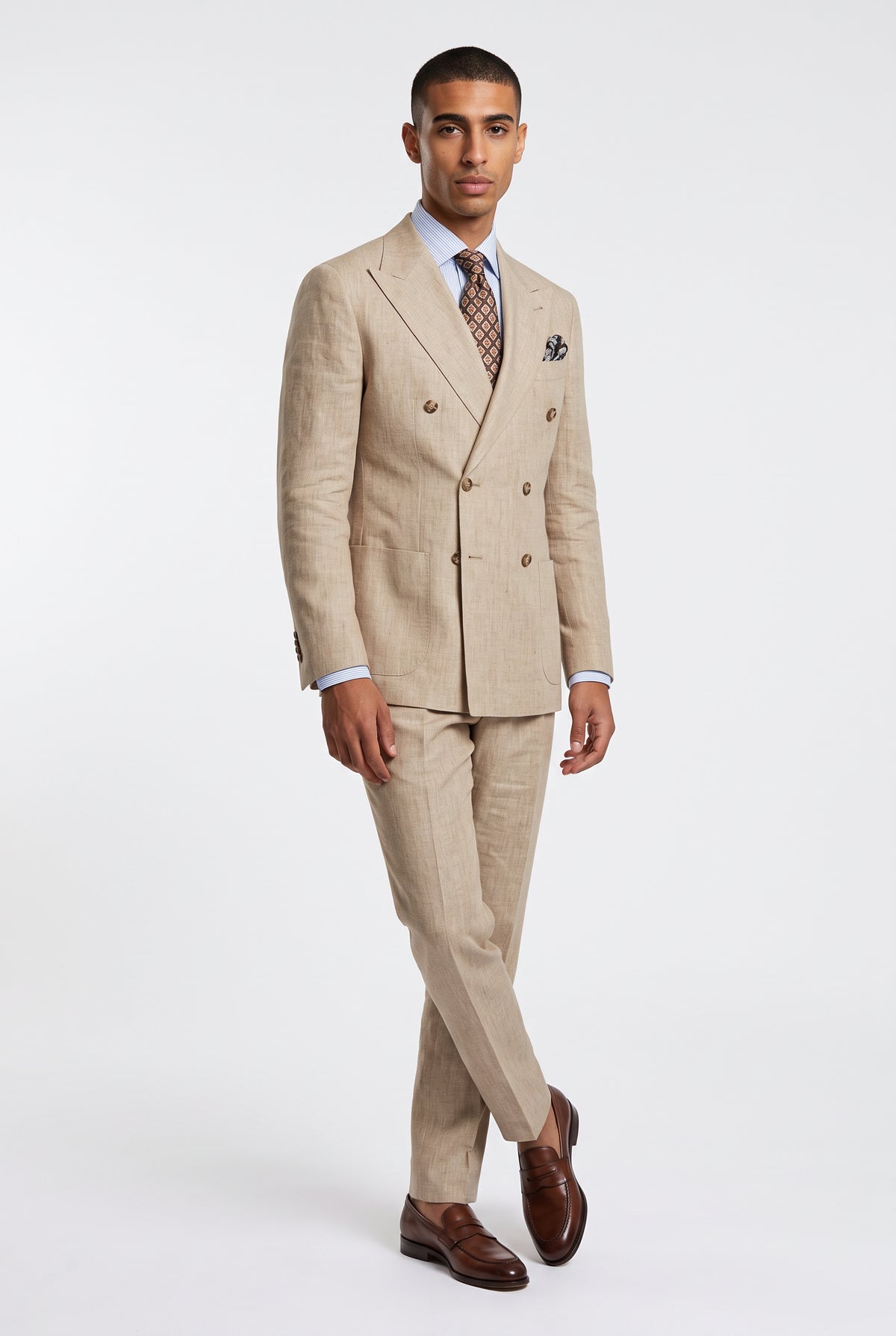 BLUTAILOR – Beige Linen Suit for Men | Custom Double Breasted Summer Suit