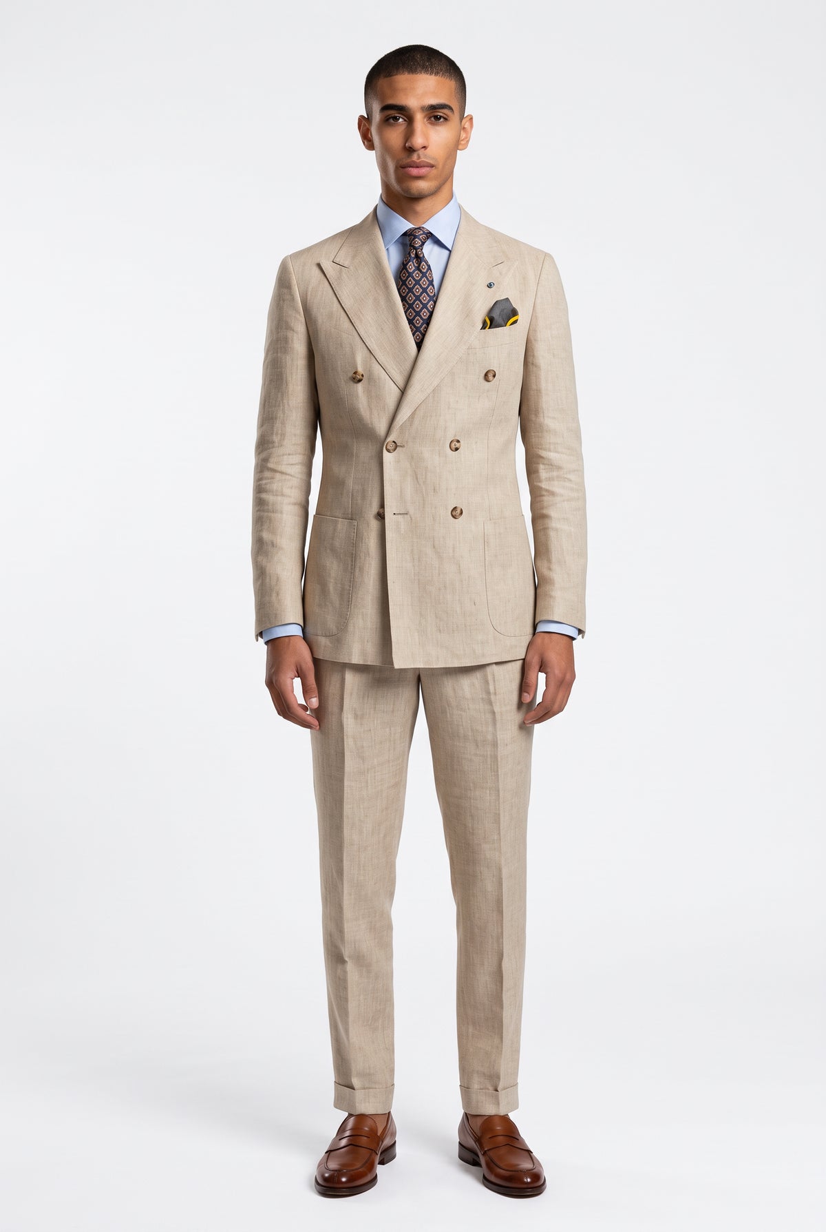 BLUTAILOR – Beige Linen Suit for Men | Custom Double Breasted Summer Suit