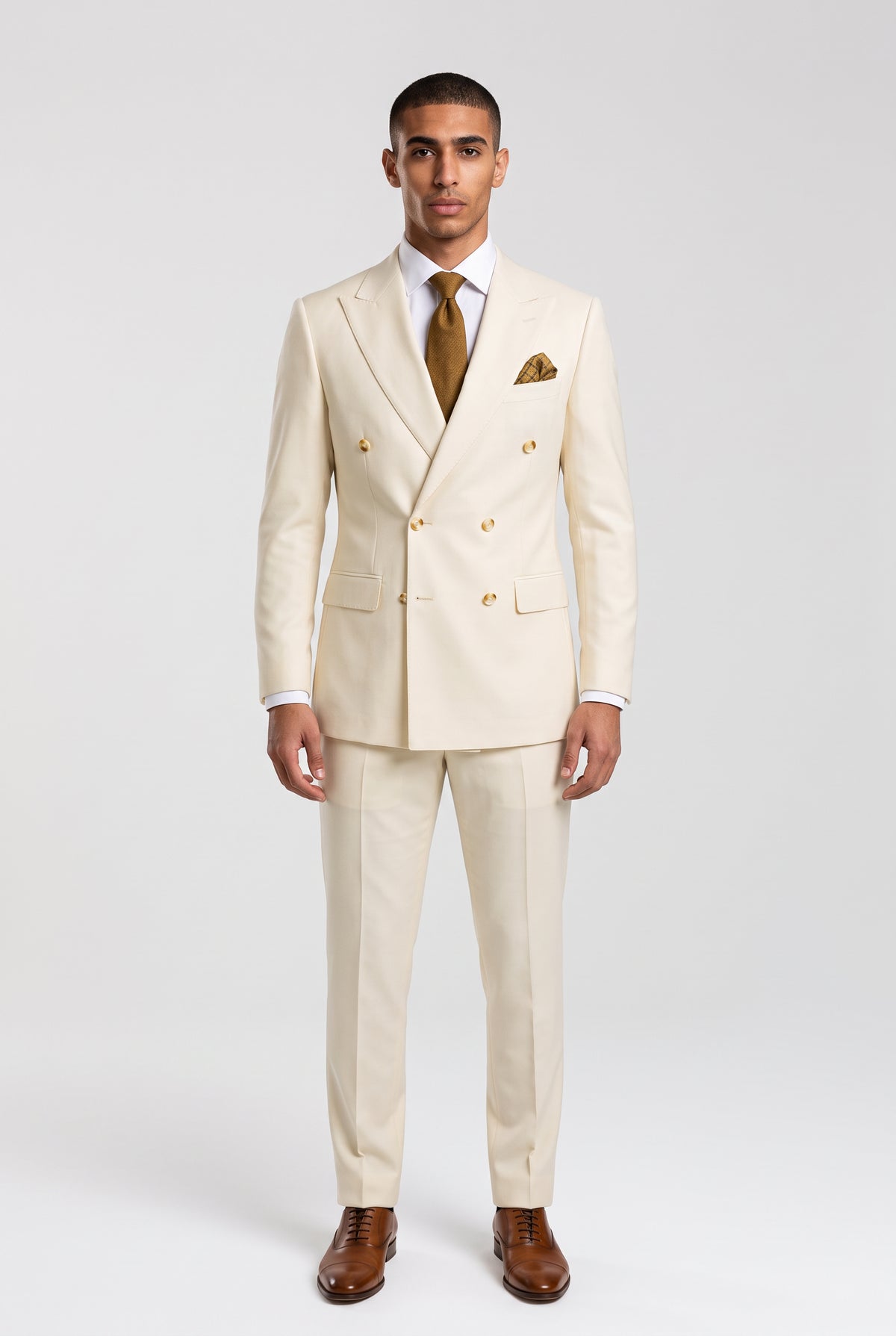 Blutailor Subalino Wool-blend Wedding Ivory Cream Double Breasted Suit for Men