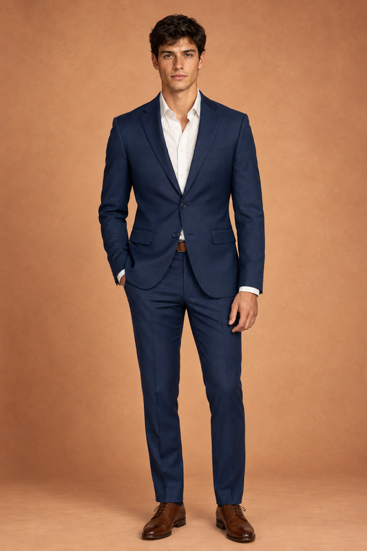Navy Blue 2-Piece Suit for Men – Made-to-Measure Italian Wool Blend